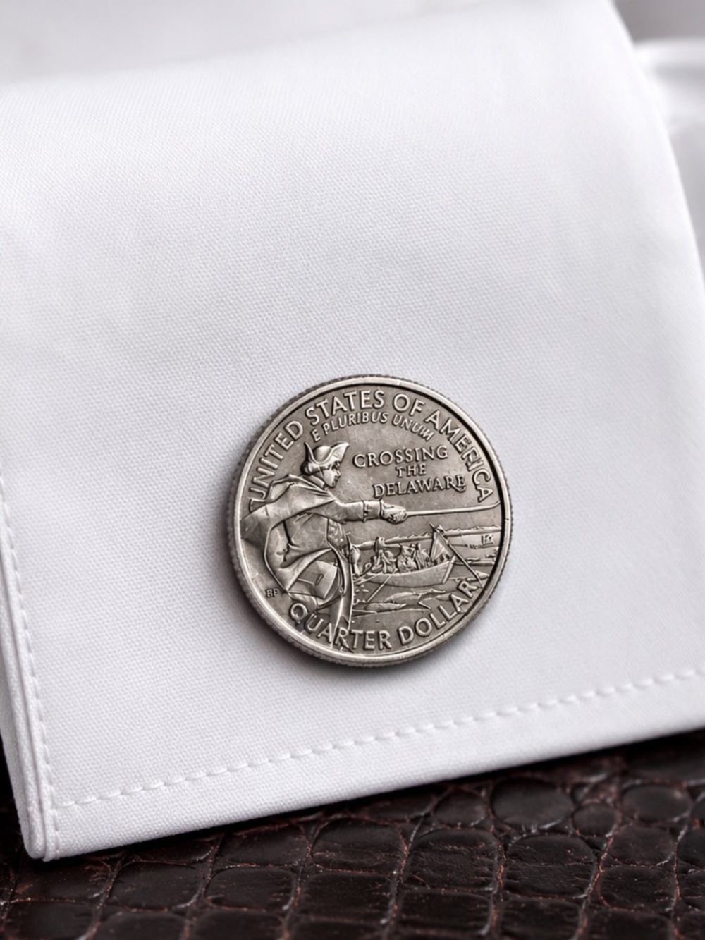 250 Year Washington Crossing the Delaware Quarter Cufflinks–Revolutionary War.
